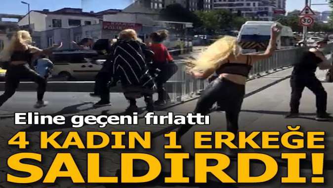 Dört kadın yol ortasında bir adamı tekme tokat dövdü!