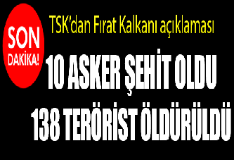 Fırat Kalkanı'nda 10 asker şehit oldu