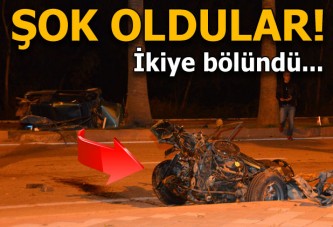 Refüjdeki ağaçlara çarpan otomobil ikiye bölündü: 5 yaralı