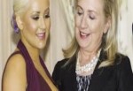 Clinton gözlerini Aguilera'nın göğüslerinden alamadı