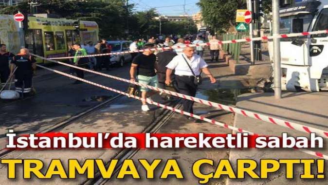 Tramvaya su tankeri çarptı! Seferler çift yönlü durduruldu