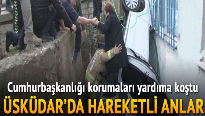 Üsküdarda otomobil boşluğa düştü: 3 yaralı